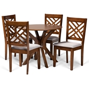 Baxton Studio Norah Modern and Contemporary Grey Fabric Upholstered and Walnut Brown Finished Wood 5-Piece Dining Set
